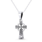 Celtic Knot Irish Christian Cross 29x13mm (1.1x0.5in) Pendant in Oxidized .925 Sterling Silver - ST-CP062-SLO