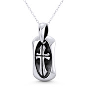Fusilly / Passion Medieval Christian Cross 33x14mm (1.3x0.6in) Shield Pendant in Oxidized .925 Sterling Silver - ST-CP064-SLO