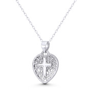 Latin Cross on Filigree Heart Charm 22x15mm (0.9x0.6in) Pendant in Oxidized .925 Sterling Silver - ST-CP067-SLO
