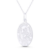 St. Christopher, Patron Saint of Travelers 31x15mm (1.2inx0.6in) Medallion Pendant in .925 Sterling Silver - ST-CP074-22MM-SLP