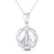 Holy Virgin Mother Mary 32x21mm (1.3x0.8in) Immaculate Conception Lightweight Floral Pendant in .925 Sterling Silver - ST-CP075-SLP