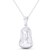 Holy Virgin Mother Mary 28x13mm (1.1x0.5in) Hollow-Cast Bust Pendant in .925 Sterling Silver - ST-CP077-SLP