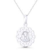 Holy Virgin Mother Mary 29x19mm (1.1x0.75in) Embossed Charm Pendant in .925 Sterling Silver - ST-CP079-SLP