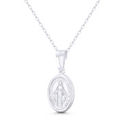 Holy Mother Virgin Mary "Regina Sine Labe Originali Concepta" & Marian Cross 24x11mm (0.9x0.4in) Miraculous Medal Pendant in .925 Sterling Silver - ST-CP082-24MM-SLP