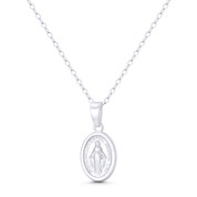 Holy Mother Virgin Mary "Regina Sine Labe Originali Concepta" & Marian Cross 19x9mm (0.75x0.35in) Miraculous Medal Pendant in .925 Sterling Silver - ST-CP083-SLP