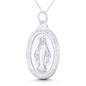 Holy Mother Virgin Mary & Marian Cross 37x20mm (1.5x0.8in) Miraculous Medal Pendant in .925 Sterling Silver - ST-CP084-SLP