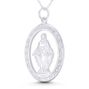 Holy Mother Virgin Mary 39x23mm (1.5x0.9in) Open-Cutout Oval Miraculous Medal Pendant in .925 Sterling Silver - ST-CP086-SLP