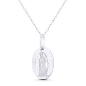 Holy Mother Virgin Mary Charm 25x13mm (1x0.5in) Oval Medal Pendant in .925 Sterling Silver - ST-CP087-SLP