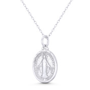 Holy Mother Virgin Mary & Marian Cross 25x14mm (1x0.55in) Miraculous Medal Pendant in .925 Sterling Silver - ST-CP089-SLP