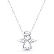 Guardian Angel Outline w/ Wings & Halo Charm 15x16mm (0.6x0.6in) Pendant in .925 Sterling Silver - ST-CP091-SLP