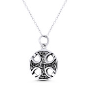 Canterbury Cross w/ Trinity Knot Triquetra Charm 25x16mm (1x0.6in) Pendant in Oxidized .925 Sterling Silver - ST-CP099-SLO