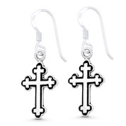 St. Thomas Medieval Cross Dangling Hook Earrings in Oxidized .925 Sterling Silver - ST-DE045-SL