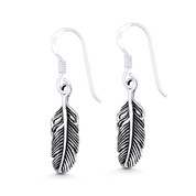 Bird's Wing Feather Charm Dangling Hook Earrings in Oxidized .925 Sterling Silver - ST-DE049-SL