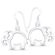 Elephant Outline Animal Charm Dangling Hook Earrings in .925 Sterling Silver - ST-DE050-SL