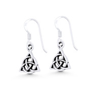 Irish / Celtic Trinity-Knot Triquetra Charm Dangling Hook Earrings in Oxidized .925 Sterling Silver - ST-DE052-SL