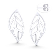 Polished Open-Design Leaf Charm Drop Earrings w/ Pushback in .925 Sterling Silver - ST-DE053-SL