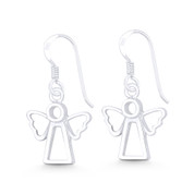 Robed Guardian Angel w/ Wing Cherub Charm Dangling Hook Earrings in .925 Sterling Silver - ST-DE055-SL