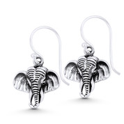 Elephant Head Animal Charm Dangling Hook Earrings in Oxidized .925 Sterling Silver - ST-DE060-SL