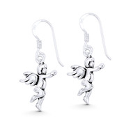 Guardian Angel Winged Baby Cherub Charm Dangling Hook Earrings in Oxidized .925 Sterling Silver - ST-DE061-SL