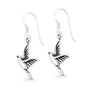 Flying Hummingbird Spirit Animal Charm Dangling Hook Earrings in Oxidized .925 Sterling Silver - ST-DE062-SL