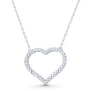 Open-Design Heart Charm CZ Crystal Pave Pendant in .925 Sterling Silver - ST-FN003-DiaCZ-SL