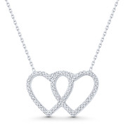  Double-Heart CZ Charm Pendant & Chain Necklace in .925 Sterling Silver - ST-FN004-DiaCZ-SL