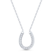 "U" Horseshoe CZ Crystal Luck Charm Pendant & Chain Necklace in .925 Sterling Silver - ST-FN005-DiaCZ-SL