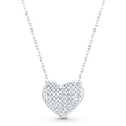 Bubble Heart Charm CZ Crystal Pave 17x12mm Pendant in .925 Sterling Silver - ST-FN012-DiaCZ-SL