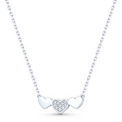 Triple-Heart Charm CZ Crystal Charm Pendant & Necklace in .925 Sterling Silver - ST-FN015-DiaCZ-SL