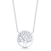 Tree-of-Life / Etz Chaim Charm CZ Crystal Pendant & Chain Necklace in .925 Sterling Silver - ST-FN017-DiaCZ-SL