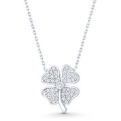 4-Leaf Shamrock CZ Crystal Irish Luck Charm Pendant & Chain Necklace in .925 Sterling Silver - ST-FN018-DiaCZ-SL
