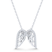 Angel's Wings Charm CZ Crystal Charm Pendant & Chain Necklace in .925 Sterling Silver - ST-FN019-DiaCZ-SL