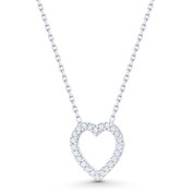 Open-Design Heart Charm CZ Crystal Pave Pendant in .925 Sterling Silver - ST-FN020-DiaCZ-SL