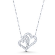 Double-Heart CZ Charm Pendant & Chain Necklace in .925 Sterling Silver - ST-FN021-DiaCZ-SL