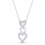 Triple-Heart Charm CZ Crystal Charm Pendant & Necklace in .925 Sterling Silver - ST-FN022-DiaCZ-SL