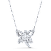 Dragonfly Charm CZ Crystal Pave Pendant & Chain Necklace in .925 Sterling Silver - ST-FN025-DiaCZ-SL