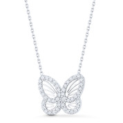 Butterfly Charm Cubic Zirconia Crystal Pendant & Chain Necklace in .925 Sterling Silver - ST-FN026-DiaCZ-SL