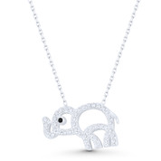 Baby Elephant Animal Charm CZ Crystal Open-Design Pendant in .925 Sterling Silver - ST-FN029-DiaCZ-SL