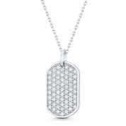 Unisex Dogtag Cubic Zirconia CZ Crystal Pave Pendant & Chain Necklace in .925 Sterling Silver - ST-FN030-DiaCZ-SL