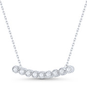Curved Bar Multi-Bezel Cubic Zirconia CZ Crystal Pendant & Chain Necklace in .925 Sterling Silver - ST-FN034-DiaCZ-SL