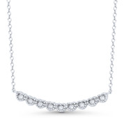 Curved Bar Multi-Heart Cubic Zirconia CZ Crystal Pendant & Chain Necklace in .925 Sterling Silver - ST-FN036-DiaCZ-SL