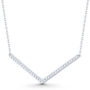 V-Bar Chevron Cubic Zirconia CZ Crystal Pendant & Chain Necklace in .925 Sterling Silver - ST-FN039-DiaCZ-SL