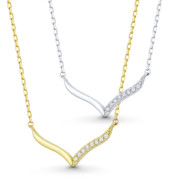 V-Bar Chevron Cubic Zirconia CZ Crystal Pendant & Chain Necklace in .925 Sterling Silver - ST-FN040-DiaCZ-SL