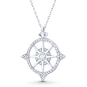 Northstar Compass Nautical Charm CZ Crystal Pendant & Chain Necklace in .925 Sterling Silver - ST-FN042-DiaCZ-SL