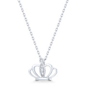 Royal Monarch Crown Charm CZ Crystal Pendant & Chain Necklace in .925 Sterling Silver - ST-FN045-DiaCZ-SL