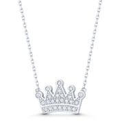 Royal Monarch Crown Charm CZ Crystal Pave Pendant & Chain Necklace in .925 Sterling Silver - ST-FN046-DiaCZ-SL