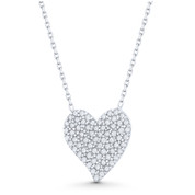 Flat Heart CZ Crystal Pave 14x14mm Charm Pendant in .925 Sterling Silver - ST-FN047-DiaCZ-SL