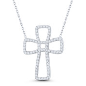 Modern Cross Pattée / Formée CZ Crystal Pendant w/ Chain Necklace in .925 Sterling Silver - ST-FN048-DiaCZ-SL