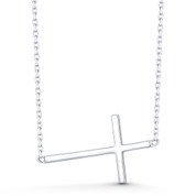 Plain Sideways Cross Pendant w/ Chain Necklace in .925 Sterling Silver - ST-FN050-SL