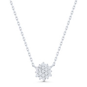 Cubic Zirconia CZ Crystal Cluster Pendant & Chain Necklace in .925 Sterling Silver - ST-FN052-DiaCZ-SL